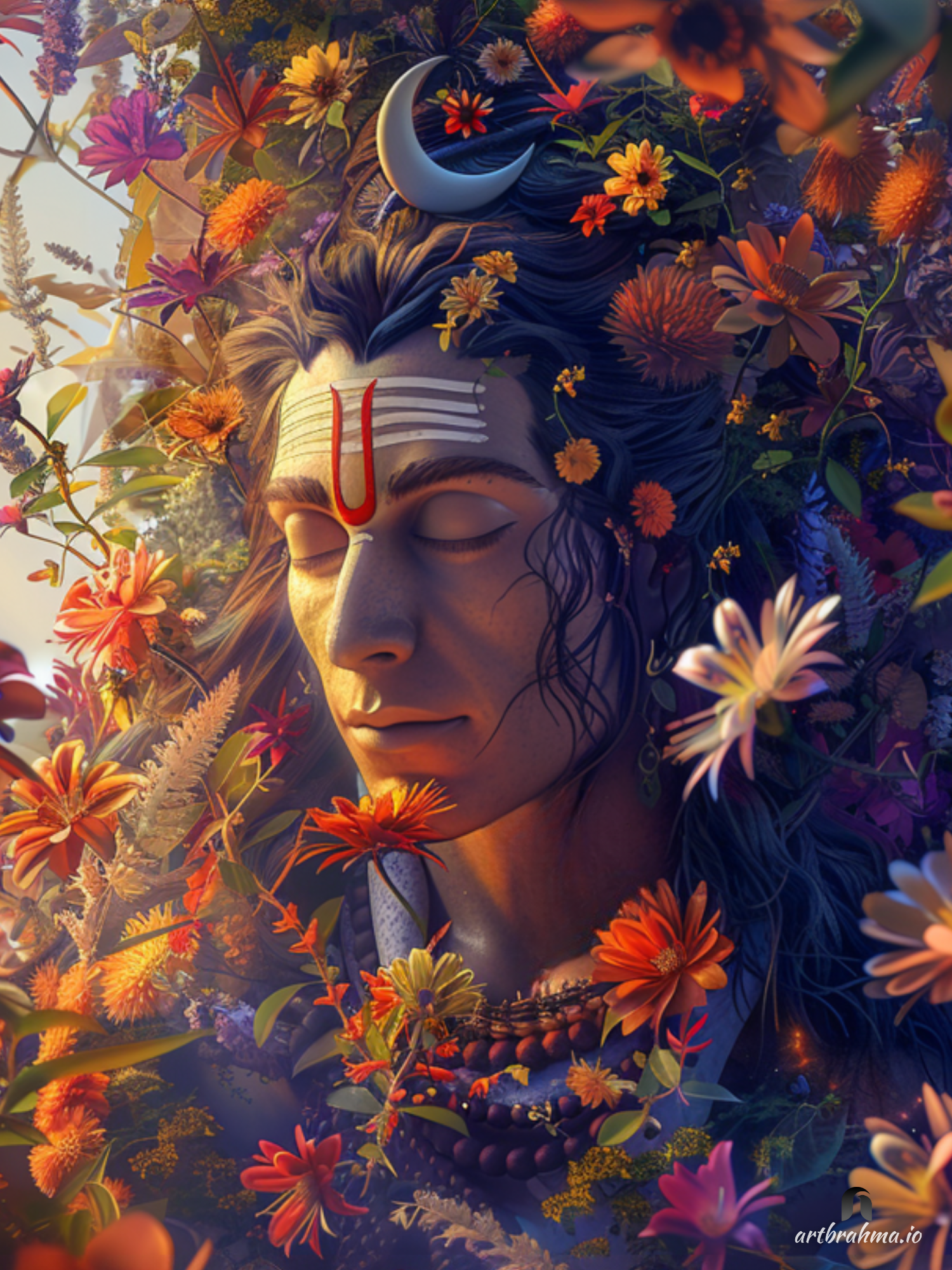 Shiva in Tranquil Floral Reverie Canvas Wall Art - Bring Auspicious and Serene Vibes into your Home ( XL Canvas Sizes )