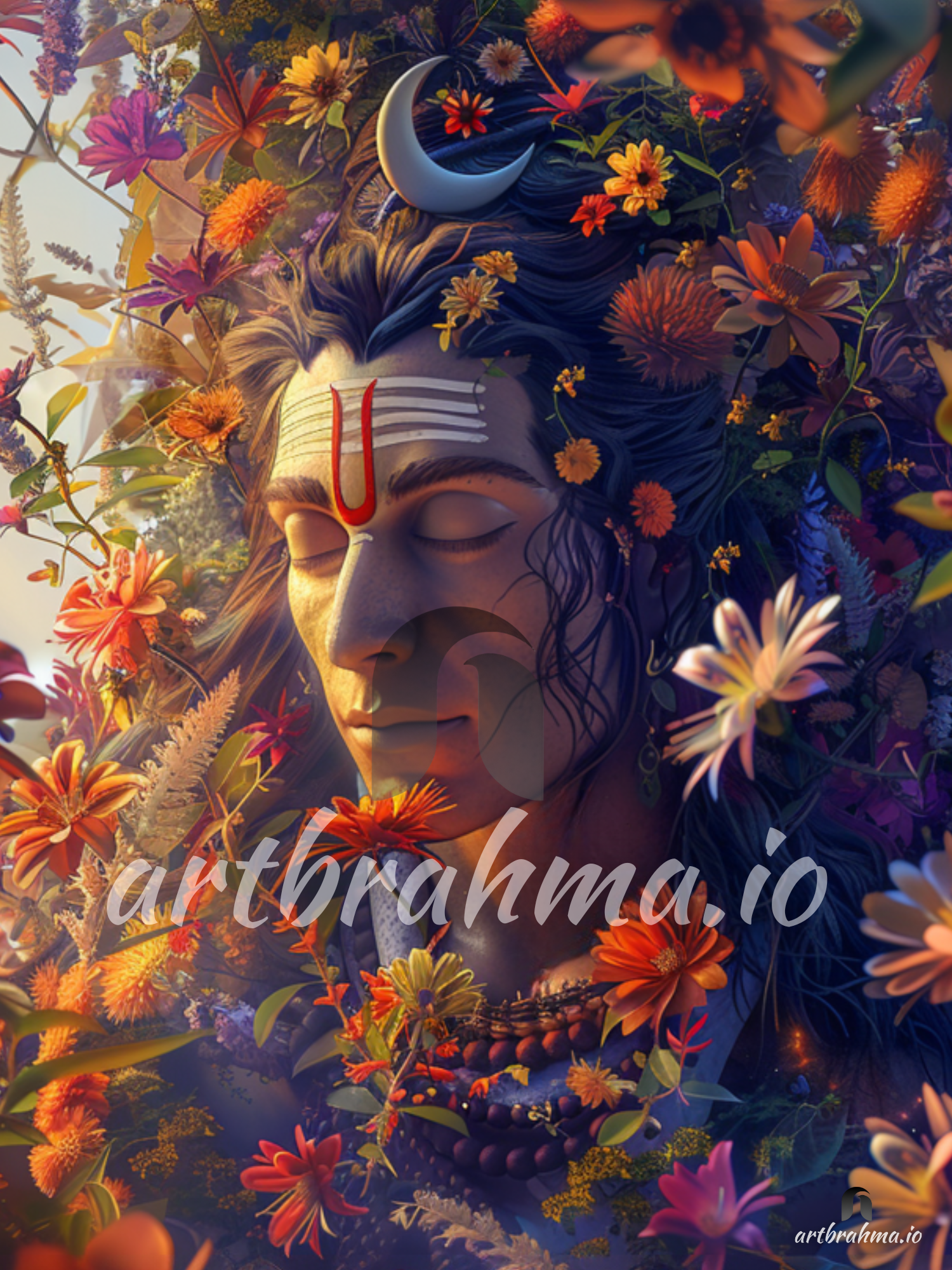 Shiva in Tranquil Floral Reverie Canvas Wall Art - Bring Auspicious and Serene Vibes into your Home ( XL Canvas Sizes )