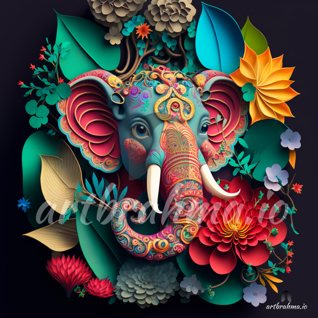 Vibrant Ganesha Wall Art Canvas - Bring Serenity to Your Home ( XL Canvas Sizes )