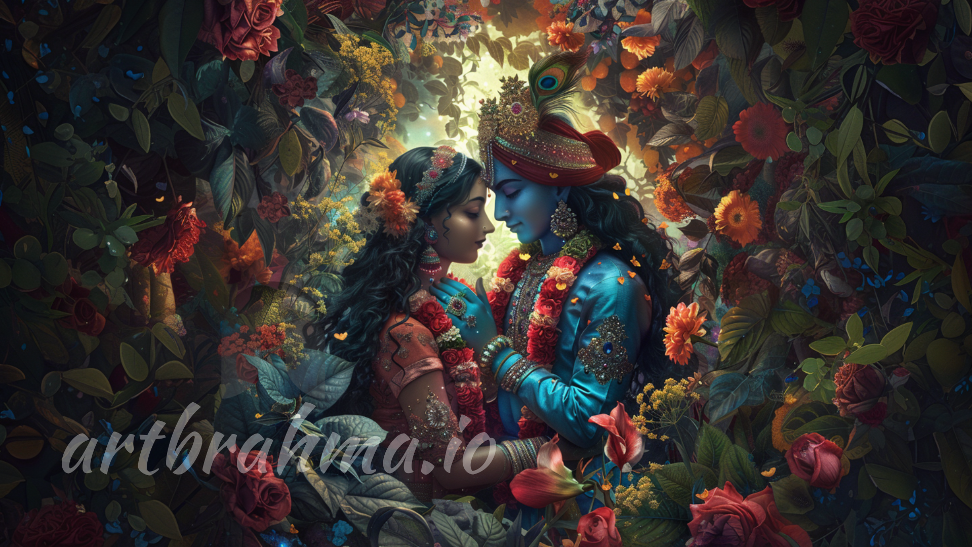 Radha & Krishna's Divine Embrace - Invite Eternal Love & Gratitude ( XL Canvas Sizes )