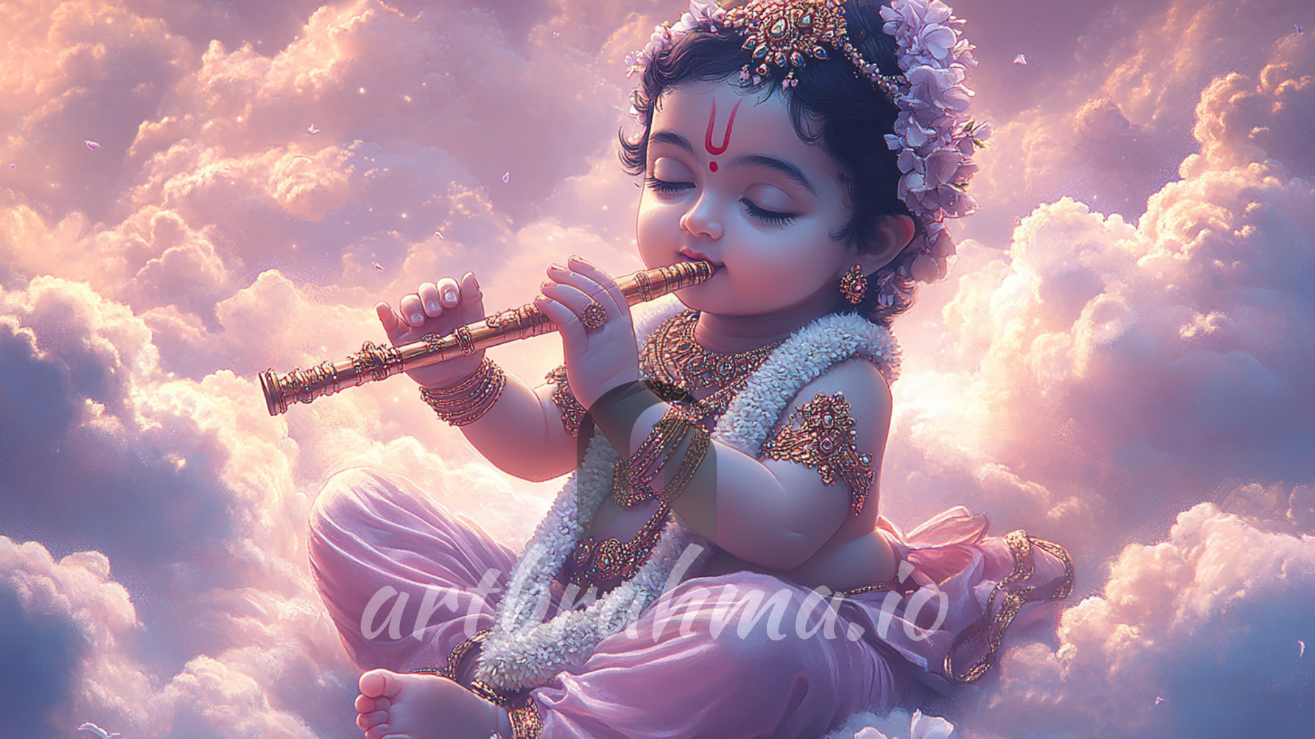 Divine Melody of Baby Krishna Wall Art ( XL Canvas Sizes ) - Invite Symphony and Joy into your Home