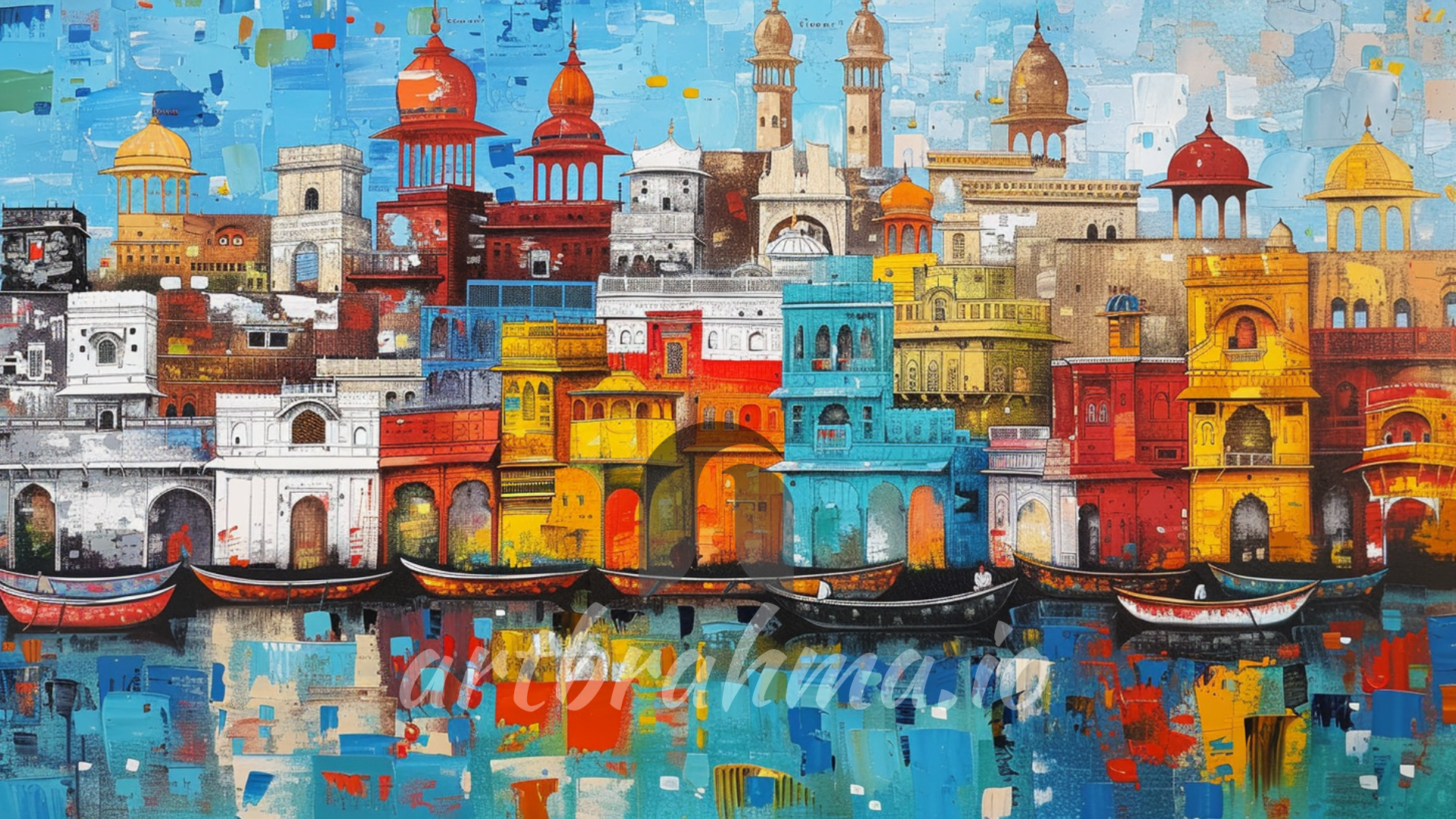 Colorful ghats of Varanasi by the serene Ganges - Invite Tranquility and Reflection ( XL Canvas Sizes )