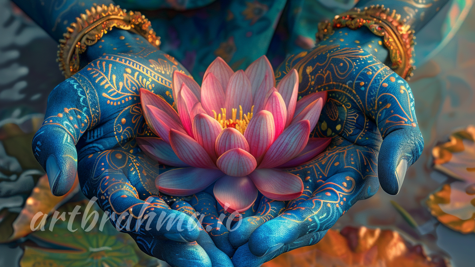 Divine Lotus Offering from Lord Krishna - Invite Prosperity and Wealth ( XL Canvas Sizes )