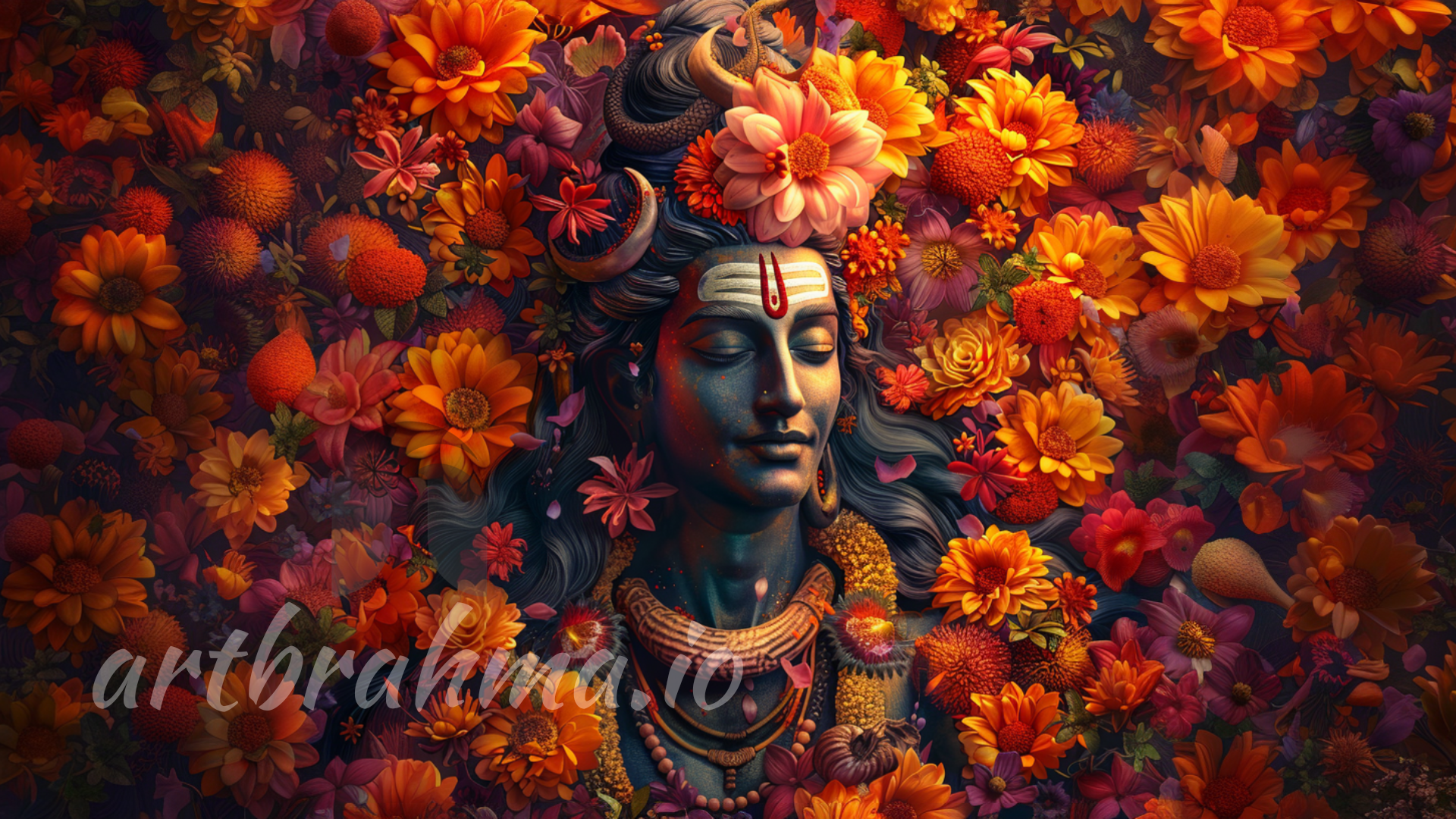 Shiva in Blooming Serenity Vibrant Wall Art ( XL Canvas Sizes )