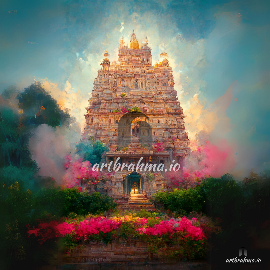 Radiant Indian Temple at Dawn Painting - Bring Auspicious and Serene Vibes into your Home ( XL Canvas Sizes )